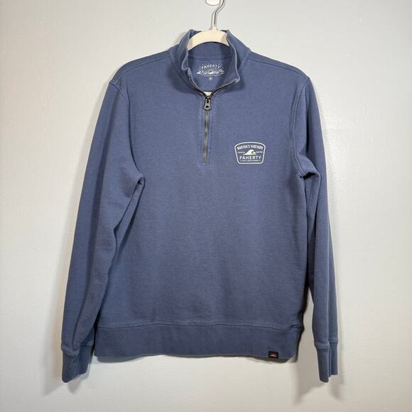 Faherty Quarter Zip Pullover Sweatshirt M Blue Martha’s Vineyard Coastal Patch - Picture 1 of 5
